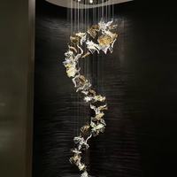 Luminaires d'escalier Firelux pour hôtels et villas de luxe, Lumières suspendues en verre de haute qualité, couleur feuille d'érable, transparentes