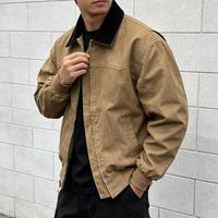 Blouson bomber homme en coton kaki à col rabattu, veste personnalisée