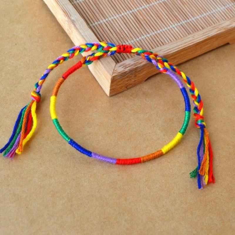 Handmade Braided Wristband Bisexual Adjustable Rainbow LGBT Pride  Friendship Bracelet for Lesbian Gay