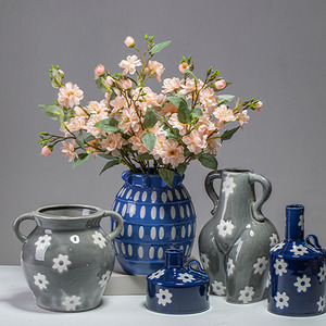 Vase décoratif en céramique de salon motif de fleur marron et blanc Vase <span class=keywords><strong>à</strong></span> fleurs créatif pour la décoration - Product Image 6