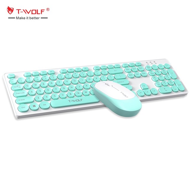 Full Size Blue Pink Wireless Keyboard and Mouse Combo Ergonomic 2.4G Wireless Office 104 Keys Keyboard and Optical Mouse Set