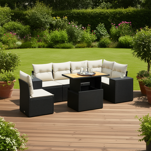 Ensemble de canapés de jardin en rotin noir modulaire, meubles d'extérieur élégants avec coussins en mousse haute densité pour usage extérieur - Product Image 2