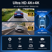 Caméra embarquée 4K Ultra HD IPS 3,17 pouces avec Wi-Fi, capteur G, vision nocturne, enregistrement en boucle et double DVR