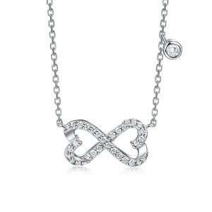 Collar con Colgante de Doble Corazón Infinito en Plata de Ley 925 con Baño de Rodio y Cadena de Eslabones con Circonitas, un Regalo de Boda Moderno para Mujer - Product Image 1