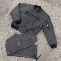 Ensemble survêtement streetwear hip-hop pour homme : Blouson bomber gris anthracite délavé et pantalon cargo, broderie, vêtements d'extérieur zippés