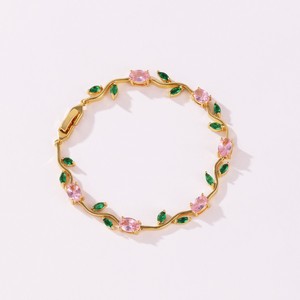 Wholesale Popular Hand Chain Colorful Diamonds Featuring Leaf Petal Fashion Luxurious Tulip Flower Leaf <b>Bracelet</b> Women - Product Image 4
