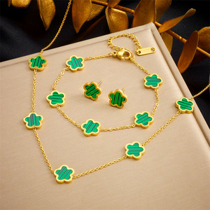 European American Style Flower Jewelry <b>Set</b> Stainless Steel Gold Plated Necklace Earrings <b>Bracelet</b> Women's Gift <b>Set</b> - Product Image 4
