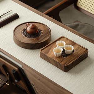 Guanlan Walnut Wood <b>Tea</b> Tray Round Water Storage Drainage Solid Wood Dry Brewing Table Small <b>Tea</b> <b>Set</b> Tray Home Use - Product Image 4
