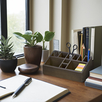 Portalápices de madera marrón, caja de escritorio, organizador de Caddy, mesa, papelería, suministros de oficina, accesorios