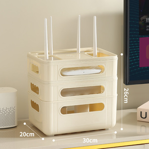 <span class=keywords><strong>Caja</strong></span> de almacenamiento de enrutador WiFi, decodificador de TV, estante multicapa, práctico estilo crema, <span class=keywords><strong>caja</strong></span> de almacenamiento de tablero enchufable - Product Image 2