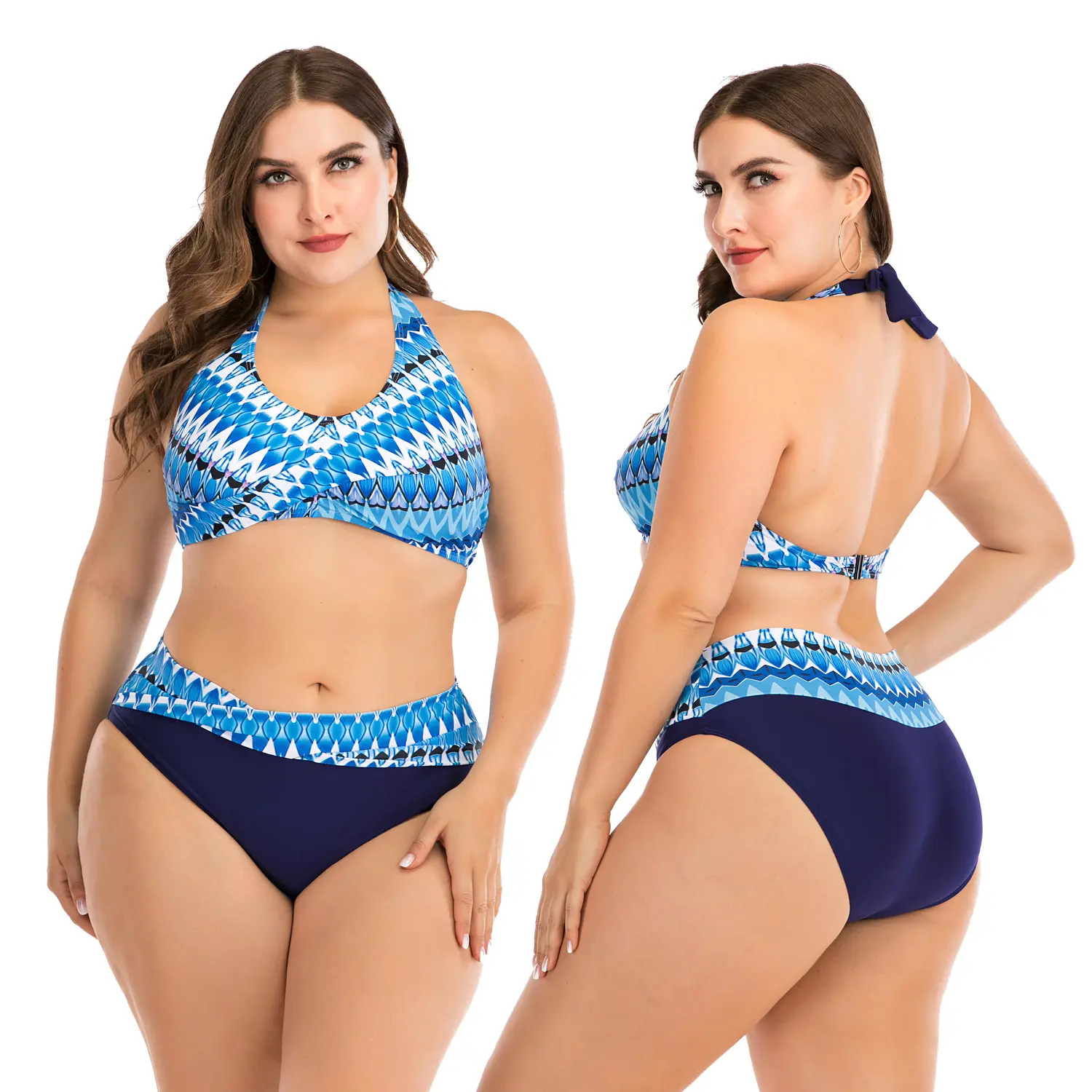 OEM swimwear supplier eco friendly fabric swimwear custom printed Plus Size Bikini with circle