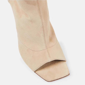 Western Summer Women Thigh High Side Zipper Boots Suede Over the Knee Square Open Toe High Heels Stiletto <b>Shoes</b> - Product Image 6
