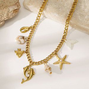 สร้อยคอจี้สไตล์ฮาวายสำหรับฤดูร้อน  ทำจากสแตนเลสสตีล 316L ชุบทอง 14k 18k PVD  รูปเปลือกหอย สำหรับผู้หญิง - Product Image 2