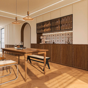 Mobili da <span class=keywords><strong>Cucina</strong></span> Personalizzati in Stile Francese Moderno Retrò in Legno Massello con Finitura Laccata Montati a <span class=keywords><strong>Parete</strong></span> Prodotti in Fabbrica - Product Image 1