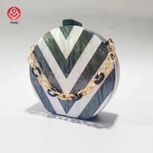 Amiqi YM38-29 Fashion busta a forma di scatola trasparente nero bianco borsa da donna personalizzata borsa da sera rotonda pochette acrilica - Product Image 1