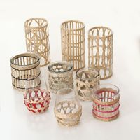 Porte-bougies en jonc de mer, paille et rotin avec plateau de service pour table à manger, cuisine, décoration de Noël, porte-bouteille