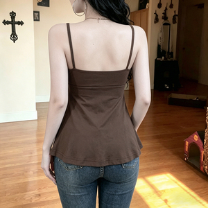 Unique Design V Neck Ruched Lace Patchwork A Line Sleeveless Top Vintage Layering Flattering Elegant Casual Cami - Product Image 5