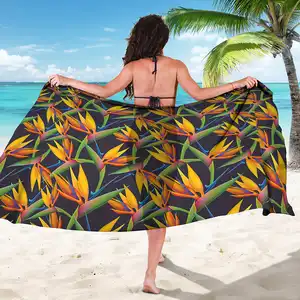 Bird Of Paradise And Palm Leaves Print Hawaiian Lavalava Sarong Beach Cover Ups Skirt With Wholesale hot sale Pareo Sarong 2024