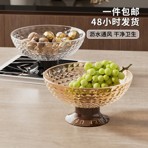 Fruit Plate <b>Round</b> Carved Glass With Stand For Fruits Vegetables Home <b>Table</b> Decoration - Product Image 3