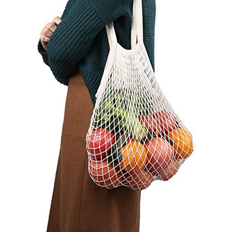 Custom Eco Friendly Recyclable 100% Cotton Shopping Tote Net Mesh Bags for Foods Fruit Vegetable