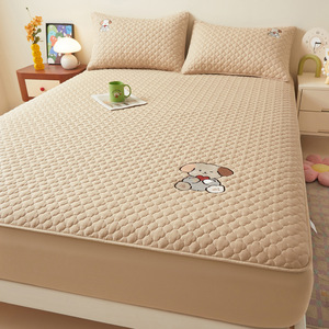Set Sprei Tiga Potong Berbahan Katun Murni Bersulam Kartun, Tebal, Berlapis, Untuk Semua Musim, Anti-Slip, Pelindung Kasur - Product Image 1