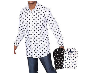 Camicia da uomo a maniche lunghe con polsini alla francese, stampa a pois, 100% cotone, motivo a pois grandi, 2022 - Product Image 3