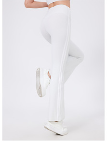 Women Striped Side <b>Flared</b> Workout Pants High Waist Butt Lifting Nude Sense Athletic Trousers Fitness Casual <b>Leggings</b> Wholesale - Product Image 3