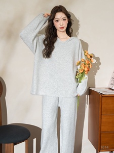 Cozy <strong>Knit</strong> Minimalist Loungewear Hooded <strong>Sweater</strong> Set Full-Length Wide-Leg Pants Women's Relaxed Home Outfit Three-Piece Suit - Product Image 5