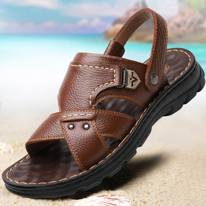 Sandalias de Playa de Cuero Genuino para Hombre, Sandalias de Dos Usos de Cuero Vacuno de Primera Capa, Antideslizantes, para Caminar al Aire Libre, Zapatos Casuales - Product Image 5