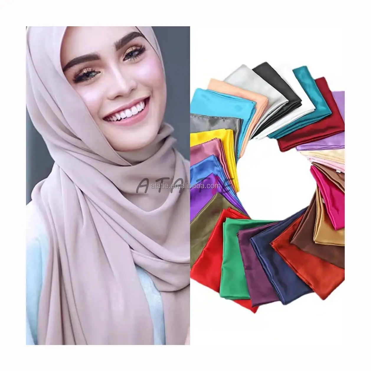 Branco quadrado borda de seda cetim 90x90 roxo cabeça lisa hijab rosa cor sólida lenço