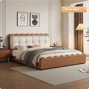 Ensemble de mobilier de chambre à coucher style crème français 2026, lit capitonné nuage français pour chambre principale avec tête de lit haute, design élégant - Product Image 4