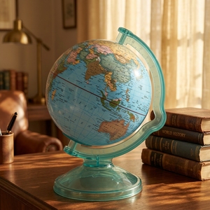 Mini Globo Terráqueo de Plástico Transparente Cian con Base Giratoria 360°, Decoración Educativa para Escritorio, Ahorro de Dinero, Geografía - Product Image 5