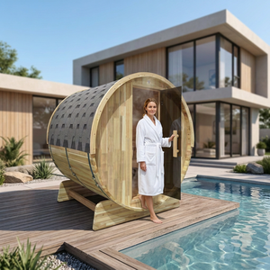 Sauna Royal Moderne d'Extérieur en Bois Massif de Cèdre Rouge pour 4-6 Personnes, Écologique, Idéal pour Parcs et Villas, Poêle à Sauna Facile à Utiliser - Product Image 1