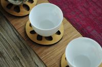 Posavasos de Bambú Natural Hecho a Mano, Diseño de Raíz de Loto, Resistente al Calor, con Pinzas para Té