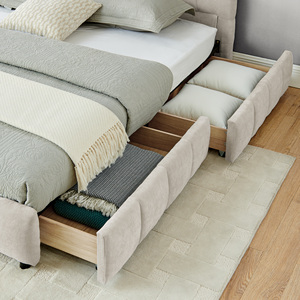 <span class=keywords><strong>Letto</strong></span> Imbottito California King Size con Testiera in Tessuto Chenille, Struttura Solida, <span class=keywords><strong>Cassetto</strong></span> e Divano <span class=keywords><strong>Letto</strong></span> Beige con Vano Contenitore - Product Image 3