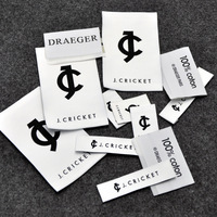 Étiquettes personnalisées noires tissées à extrémités pliées en tissu écologique pour vêtements, étiquettes d'entretien pour chemises et vestes