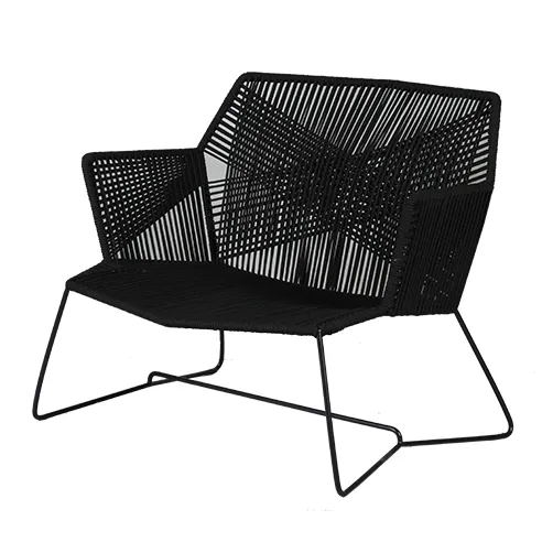 Silla trenzada de cuerda moderna para exteriores, sillón negro para restaurante y jardín