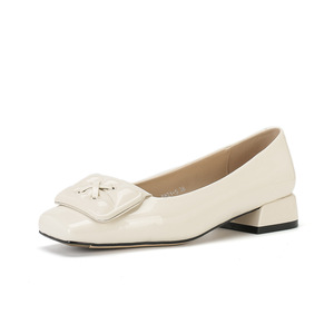 SQUARE TOE Patent Leather Loafers with Buckle Decoration Low Heel Slip-On Comfort <b>Flats</b> Rubber Outsole Textile Lining for Women - Product Image 5