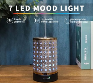 Роскошный эфирный масляный диффузор, металлический ароматический ультразвуковой увлажнитель, Электрический распылительный диффузор с изменяющимся 7 видов цветов светодиодным светом - Product Image 3