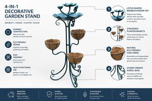 <span class=keywords><strong>Support</strong></span> à plantes en métal vert antique à 3 niveaux avec doublure en fibre de coco, <span class=keywords><strong>jardinière</strong></span> verticale décorative en forme de feuille pour la décoration de <span class=keywords><strong>balcon</strong></span> et de patio - Product Image 2
