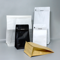 Sachet d'emballage de café personnalisé transparent à fond plat avec valve et fermeture éclair, logo sur mesure