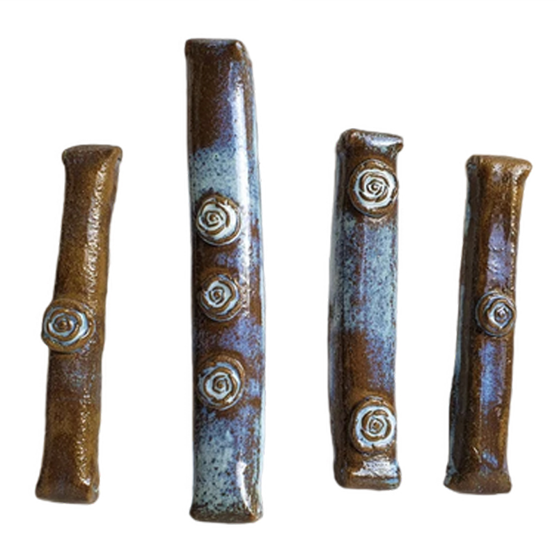 Ручная работа, еврейские домашние двери ручной работы, религиозный деревенский синий серый чехол mezuzah, керамический еврейский цветок mezuzah