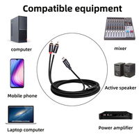 Câble audio Bochara tressé Type C vers 2RCA OFC avec chipset de décodage DAC intégré, blindage feuille et tressé, 1m 2m