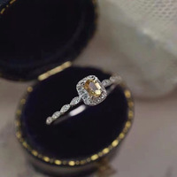 Kadınlar için Sarı Yastık Halo Yüzük, 4mm, Altın Kaplama Pirinç Kübik Zirkonya Vintage, Beyaz Altın ve Altın