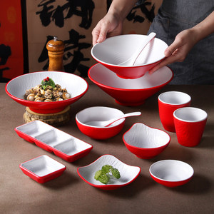 Xiangyuan <b>melamine</b> tableware <b>plates</b>, commercial red and white thickened round <b>plates</b>, hotel hot pot buffet plating, restaurant - Product Image 4