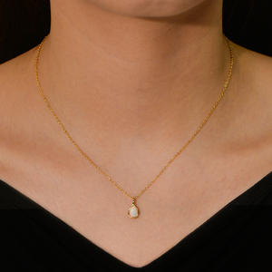 925 Sterling Silver Women Gold Plated White Synthetic <b>Opal</b> Teardrop Link Chain <b>Necklace</b>-Romantic Wedding Engagement Gift - Product Image 3