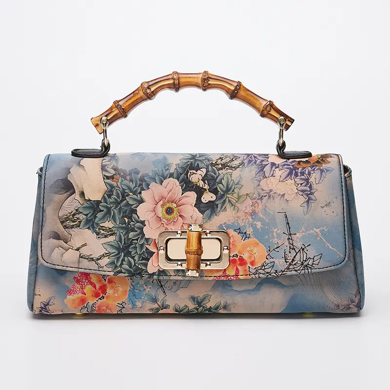 2023 Luxury New Cheongsam Leather Peony Antique Handbag Retro Women's Bags Handmade Boston Dinner Party Bag