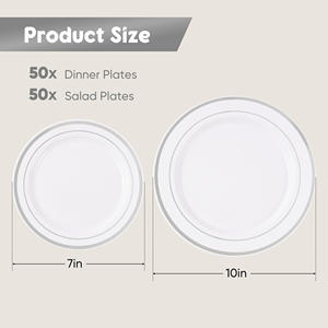 Juego de 100 Platos Desechables de PET, 50 Platos para Cena, 50 Platos para Ensalada, Libres de BPA, Ecológicos, Resistentes al Agua, Aptos para Microondas, Borde Dorado, Duraderos - Product Image 6