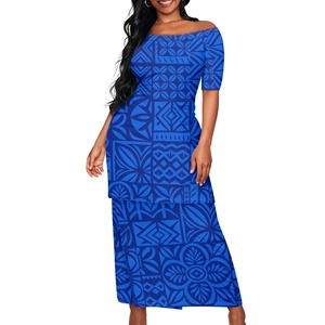 Conjunto Tradicional Samoano Polinesio Estilo Tapa Puletasi <span class=keywords><strong>de</strong></span> Dos Piezas para Mujer, Blusa Holgada con Hombros Descubiertos y Falda - Product Image 1
