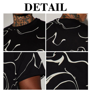 T-shirt KingSen pour homme, coupe ample, imprimé abstrait fluide, coton lourd, style hip-hop streetwear, décontracté, graphique - Product Image 6